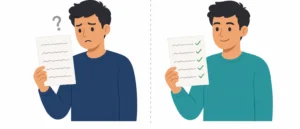 見積もりの金額に不安を感じている人と、確認ポイントを押さえて安心した人を対比したイメージ