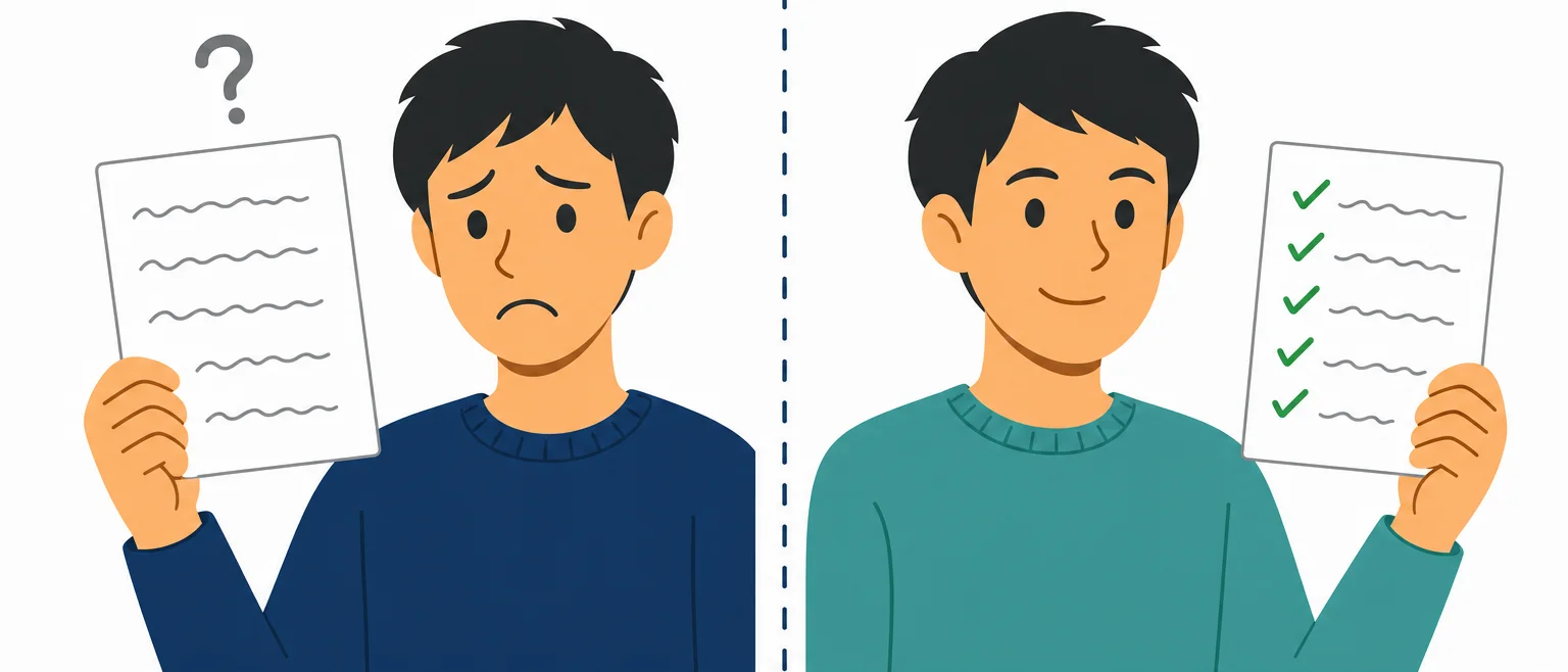 見積もり金額に不安を感じている人と、相場を理解して納得している人を対比したイメージ