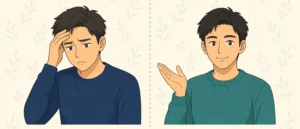 壁紙張り替えで後悔している人と、事前に業者へ質問して安心している人の対比イメージ
