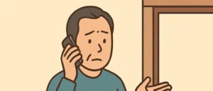 賃貸アパートの壁とふすまの穴について電話で相談する男性