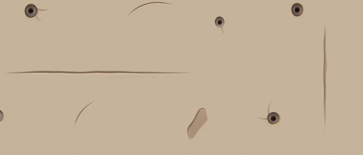 壁紙を剥がしたあとの壁面に点在するビス穴・継ぎ目の段差・傷のイラスト