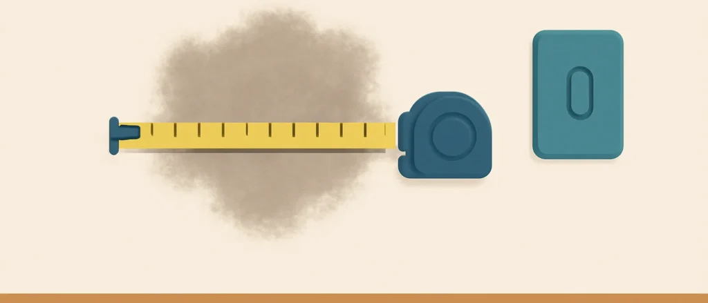壁の汚れた範囲に巻尺を当てて、広さを測っているイラスト