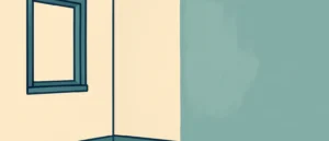 空室の壁の一部がツヤのあるペンキ仕上げになっている部屋のイラスト