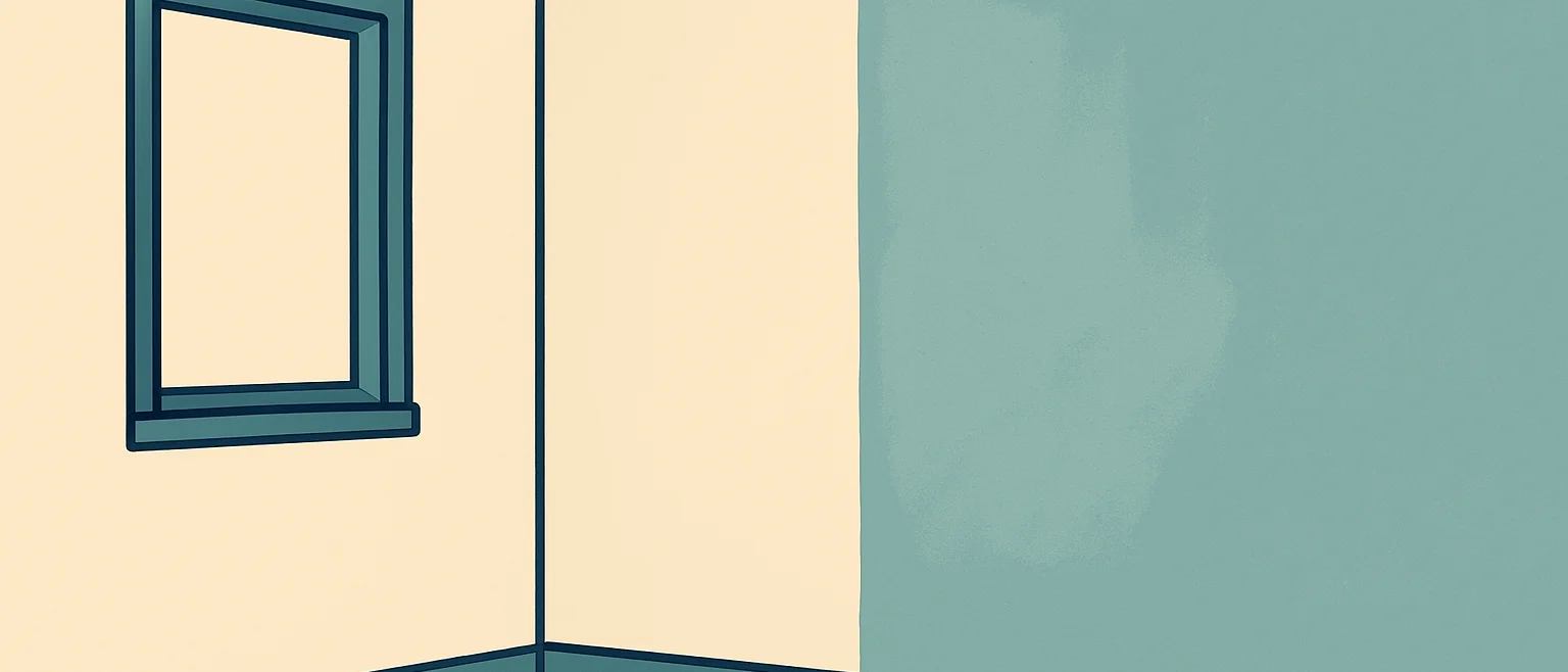 空室の壁の一部がツヤのあるペンキ仕上げになっている部屋のイラスト